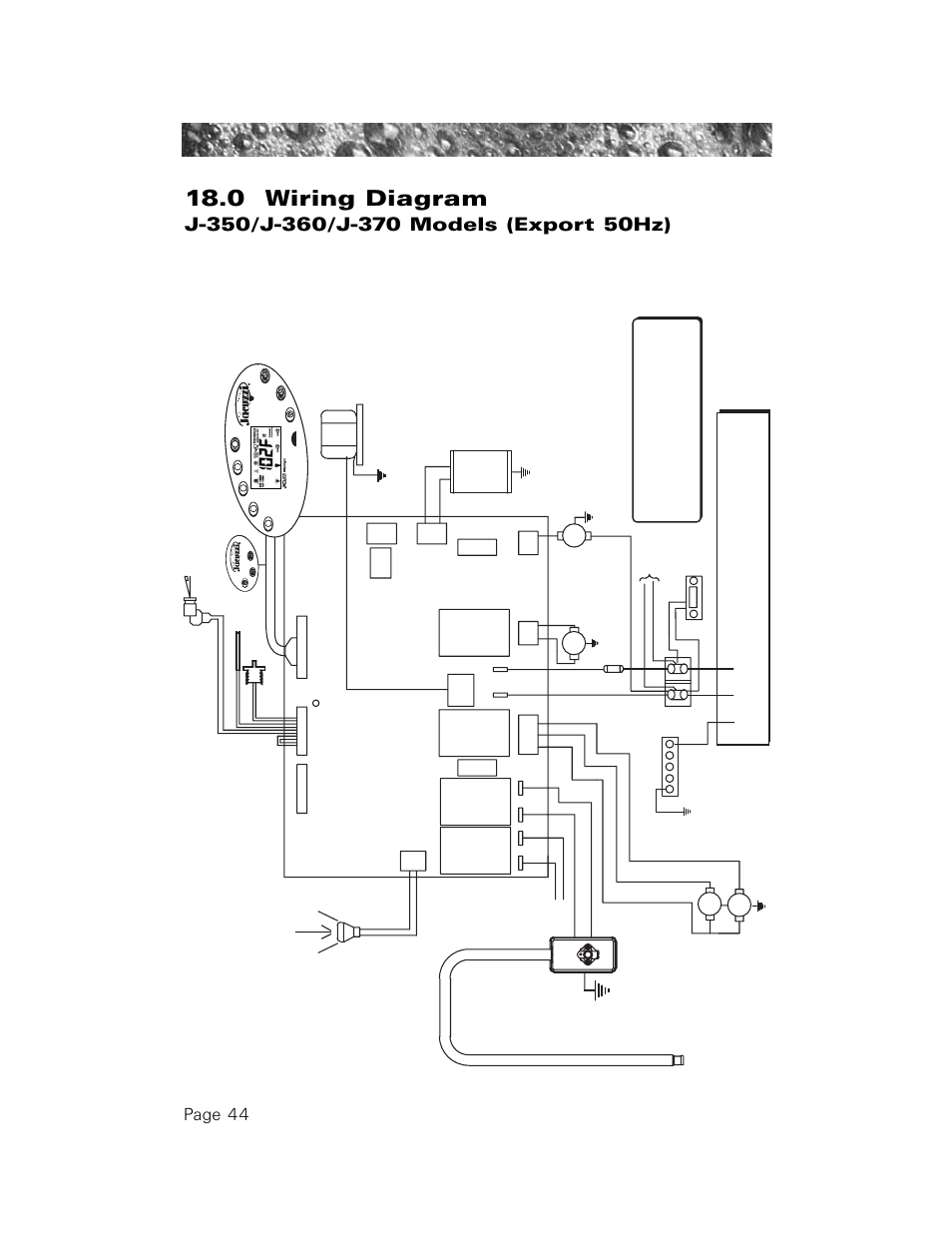 0 wiring diagram (50hz j-350/j-360/j-370 models), 0 wiring diagram, Page 44 | Jacuzzi LCD Series User Manual | Page 48 / 54