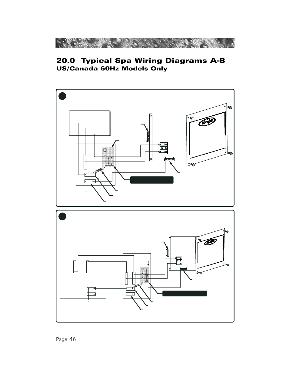 0 typical spa wiring diagrams a-b (60hz models), 0 typical spa wiring diagrams a-b, Us/canada 60hz models only | Page 46 | Jacuzzi LCD Series User Manual | Page 50 / 54