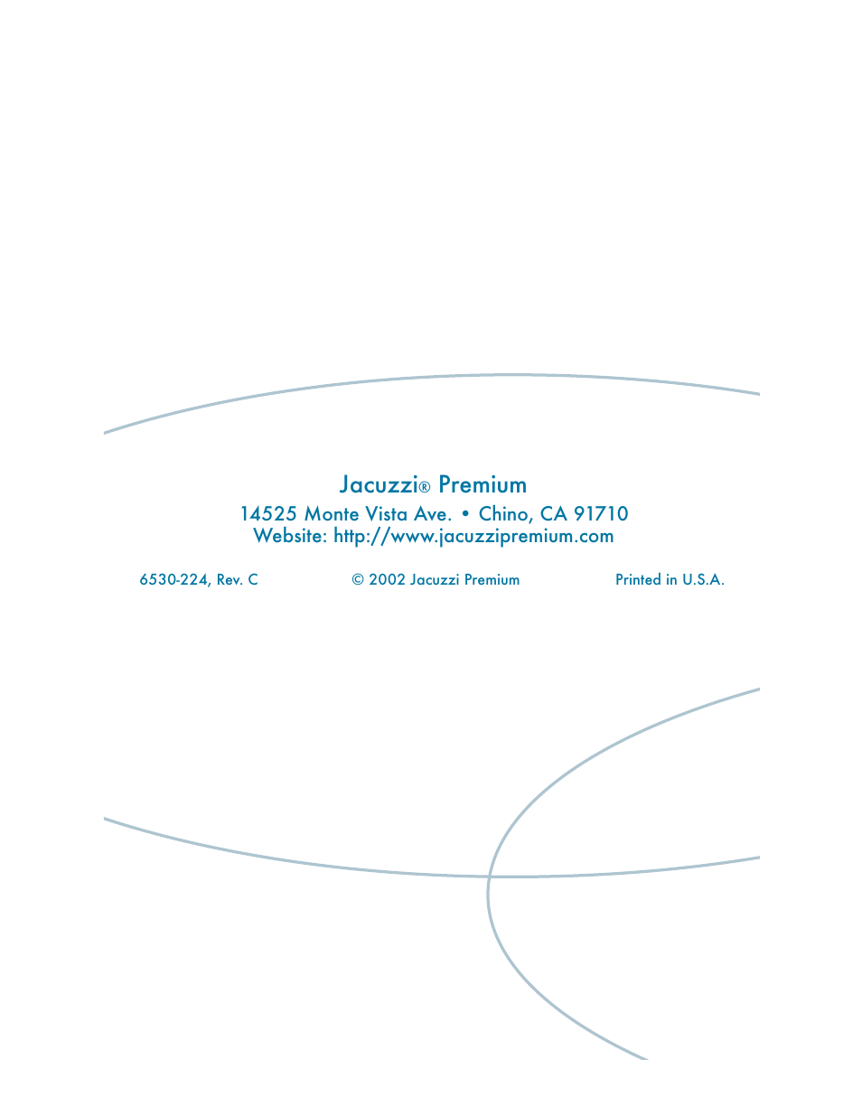 Rear cover / company address, Jacuzzi, Premium | Jacuzzi LCD Series User Manual | Page 54 / 54