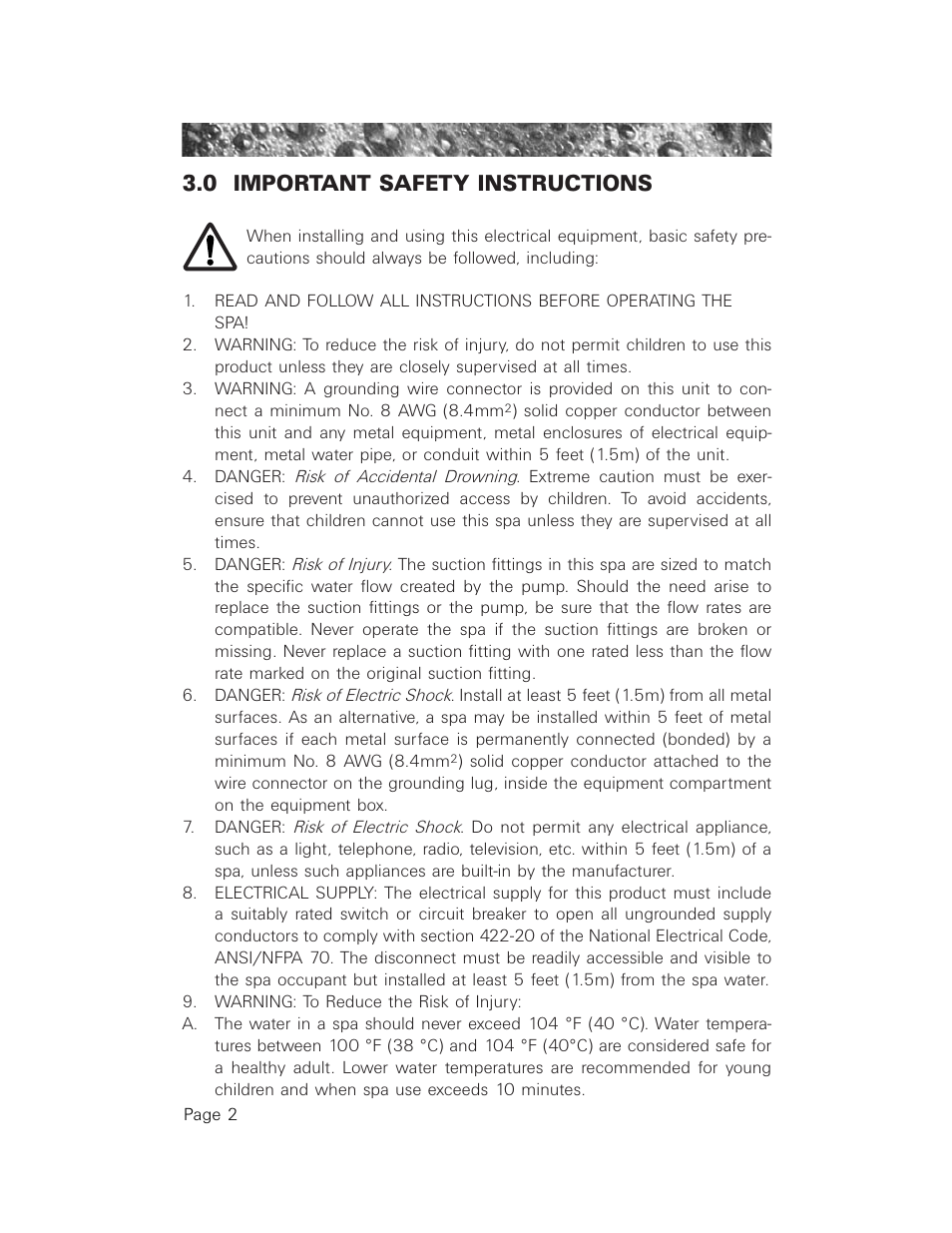 0 important safety instructions, Important safety instructions | Jacuzzi LCD Series User Manual | Page 6 / 54
