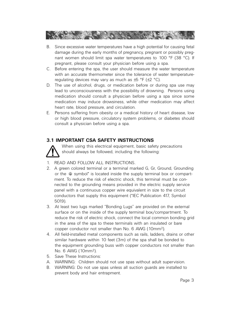 1 important csa safety instructions, Important csa safety instructions | Jacuzzi LCD Series User Manual | Page 7 / 54