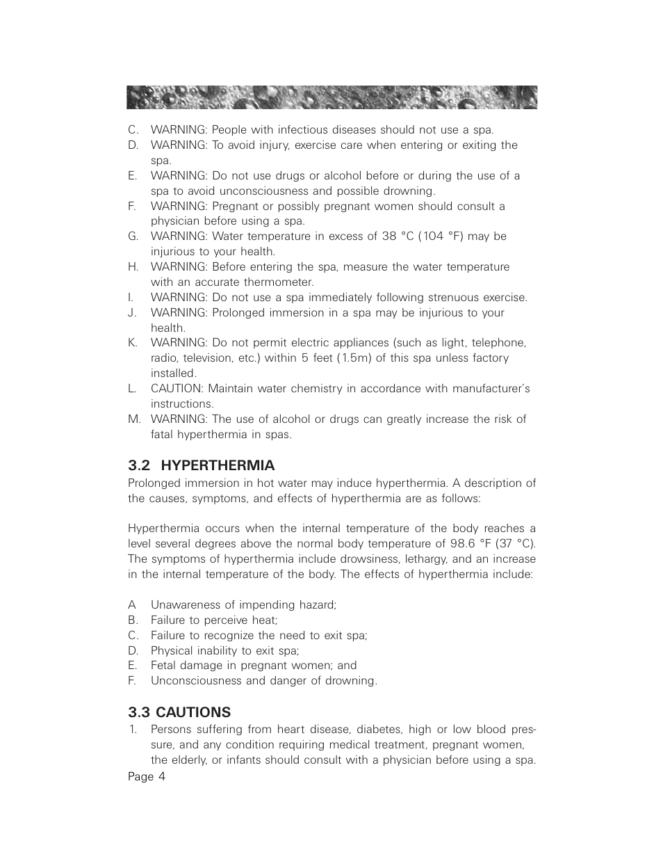 2 hyperthermia, 3 cautions, Hyperthermia | Cautions | Jacuzzi LCD Series User Manual | Page 8 / 54