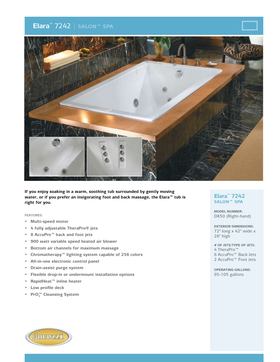 Jacuzzi Elara 7242 User Manual | 2 pages