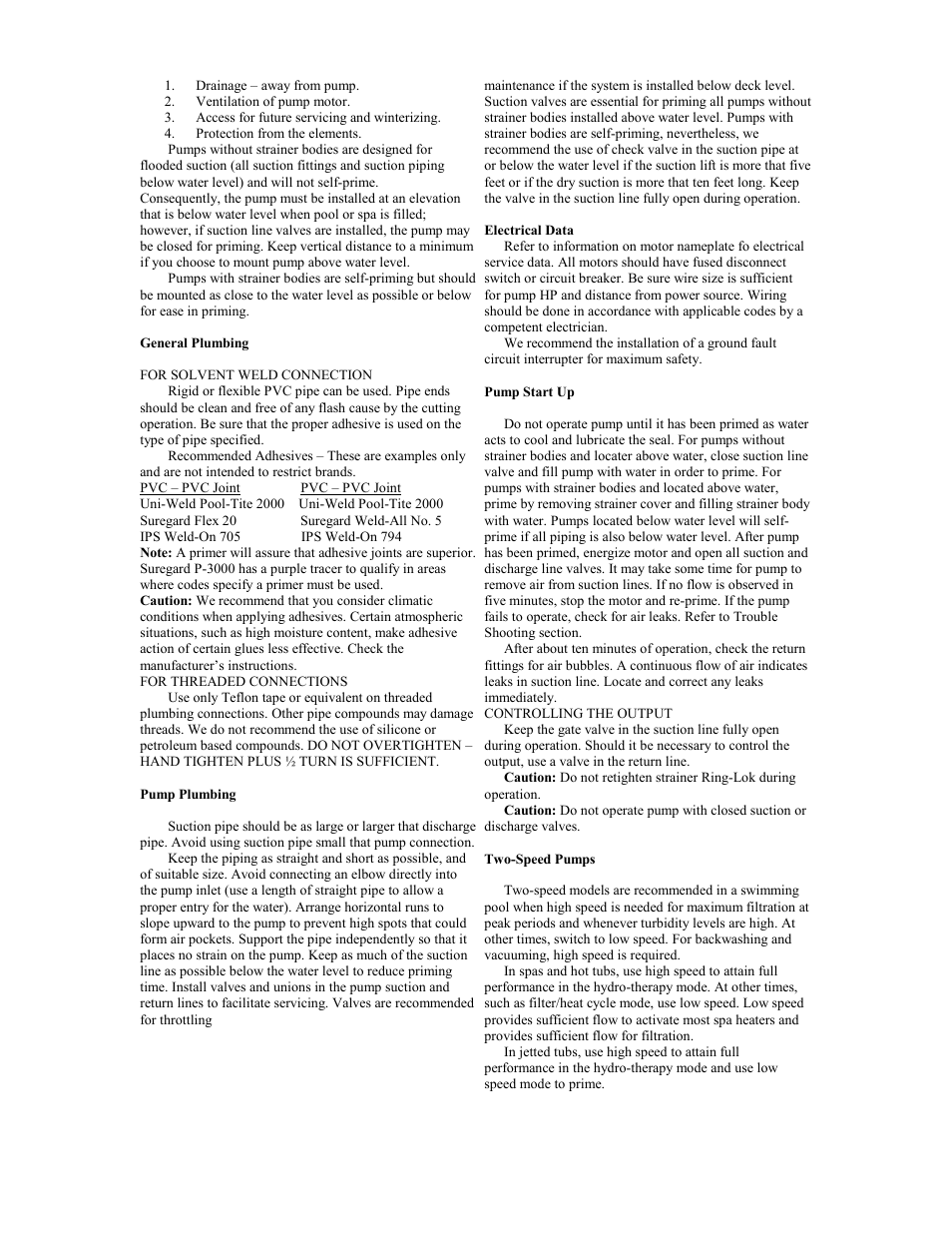 General plumbing, Pump plumbing, Electrical data | Jacuzzi MAGNUM User Manual | Page 2 / 8