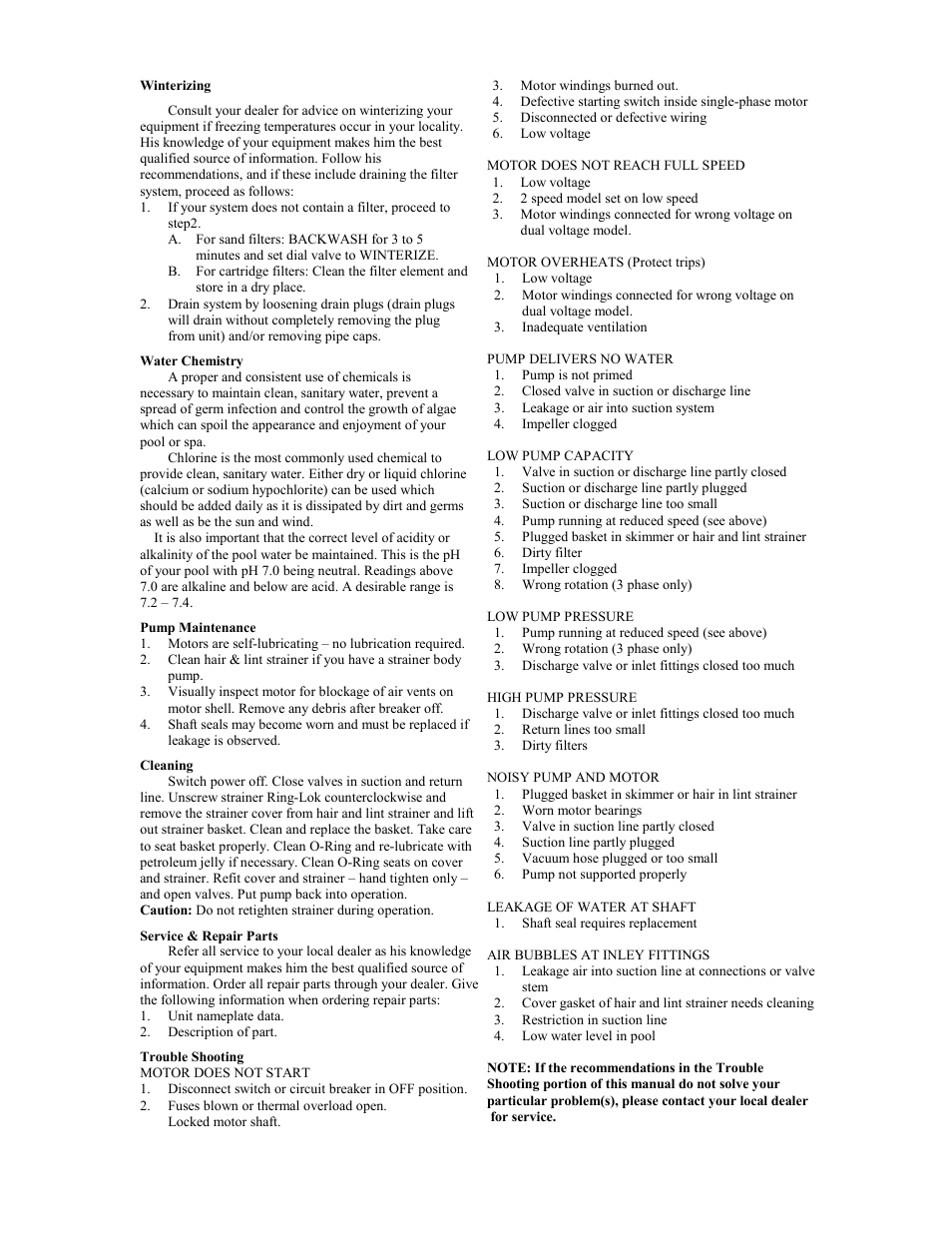 Winterizing, Water chemistry | Jacuzzi MAGNUM User Manual | Page 7 / 8