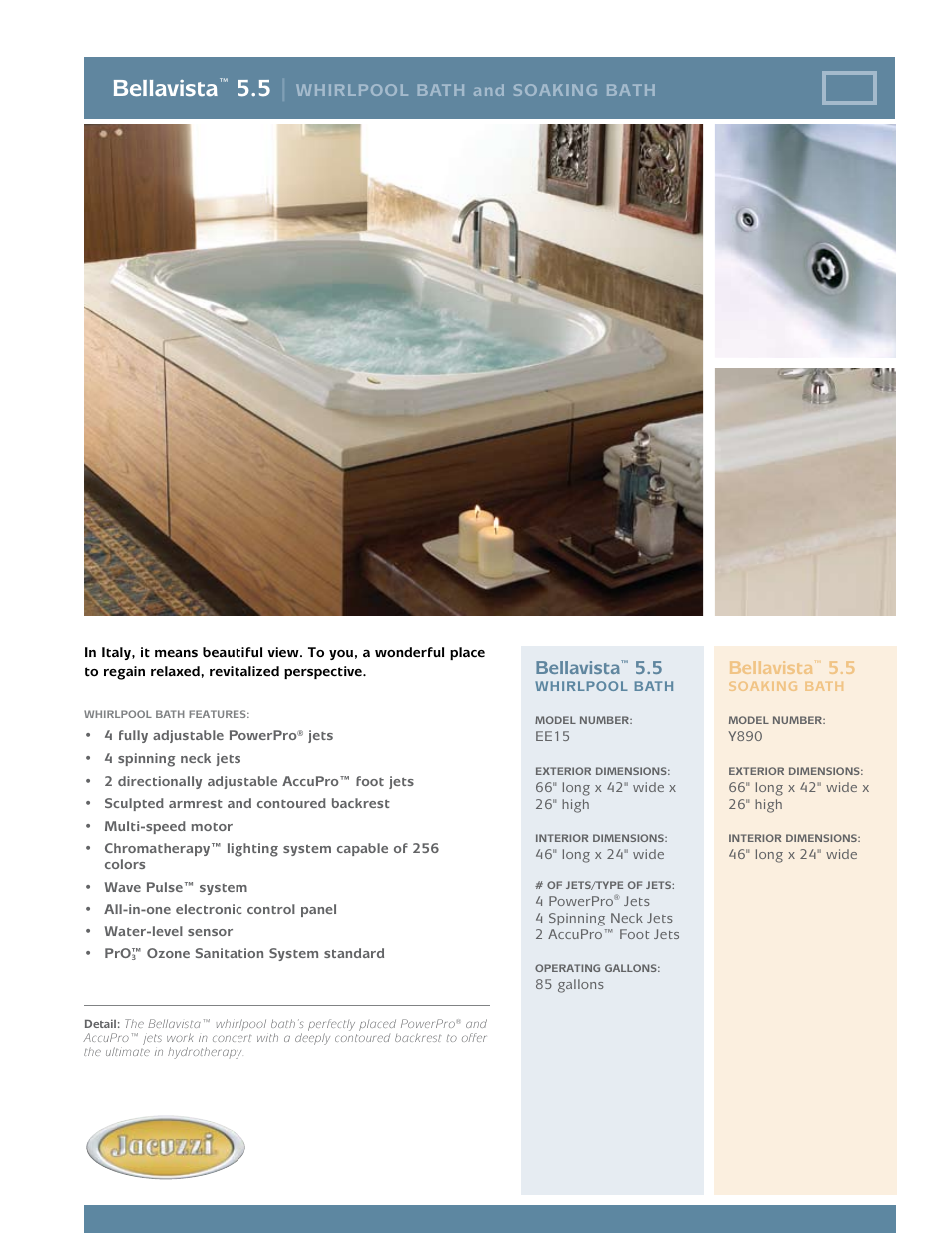 Jacuzzi Bellavista Y890 User Manual | 2 pages