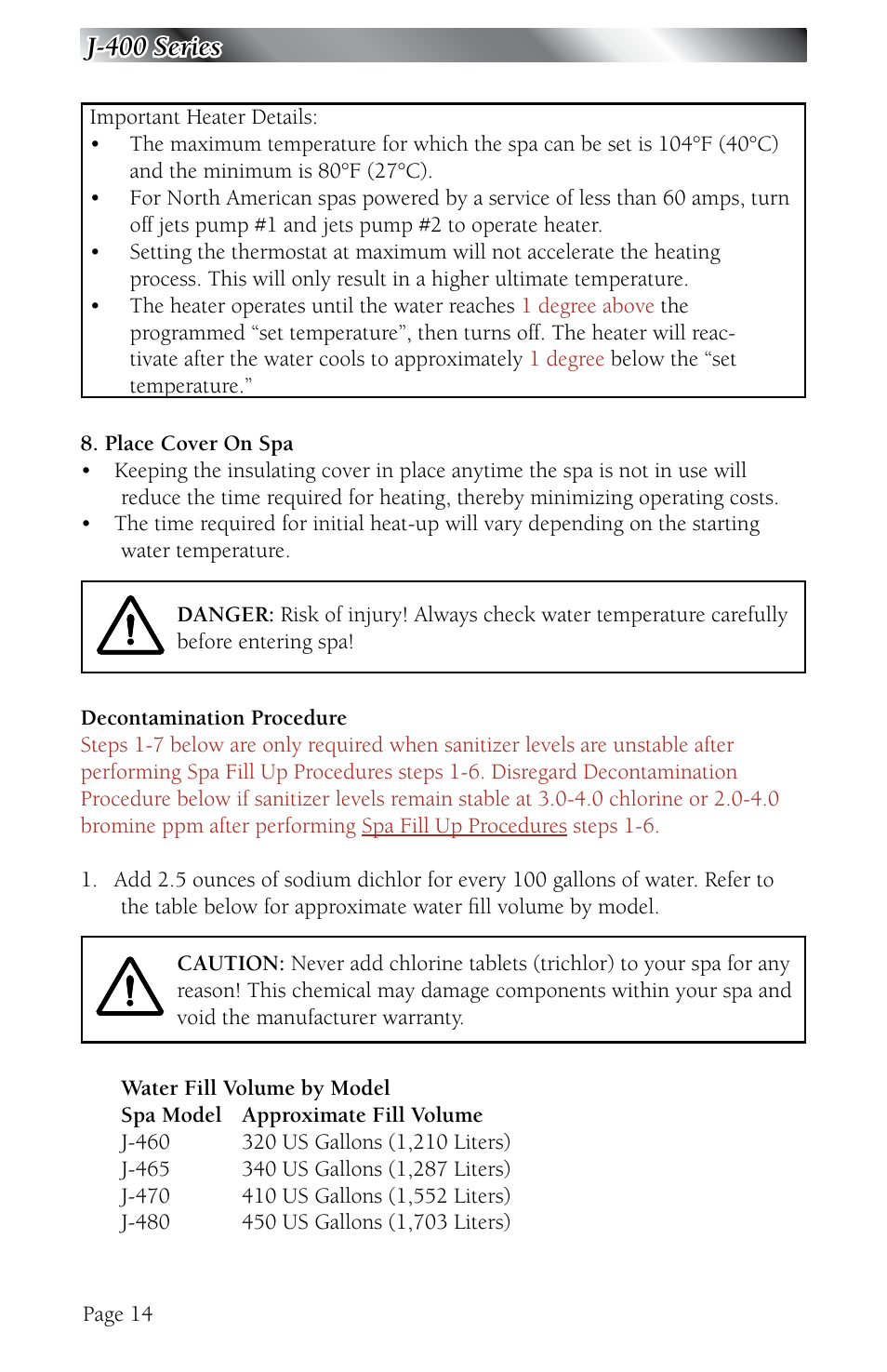 J-400 series | Jacuzzi J - 480 User Manual | Page 18 / 70