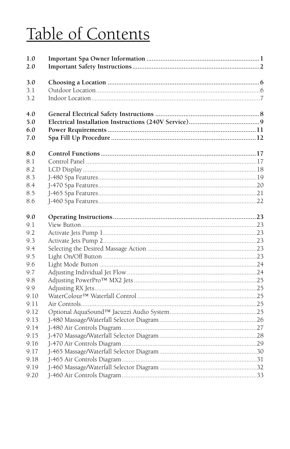 Jacuzzi J - 480 User Manual | Page 3 / 70