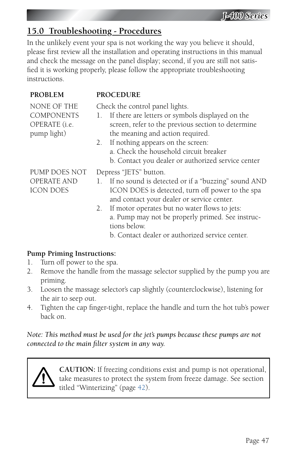 0 troubleshooting - procedures, Troubleshooting - procedures | Jacuzzi J - 480 User Manual | Page 51 / 70