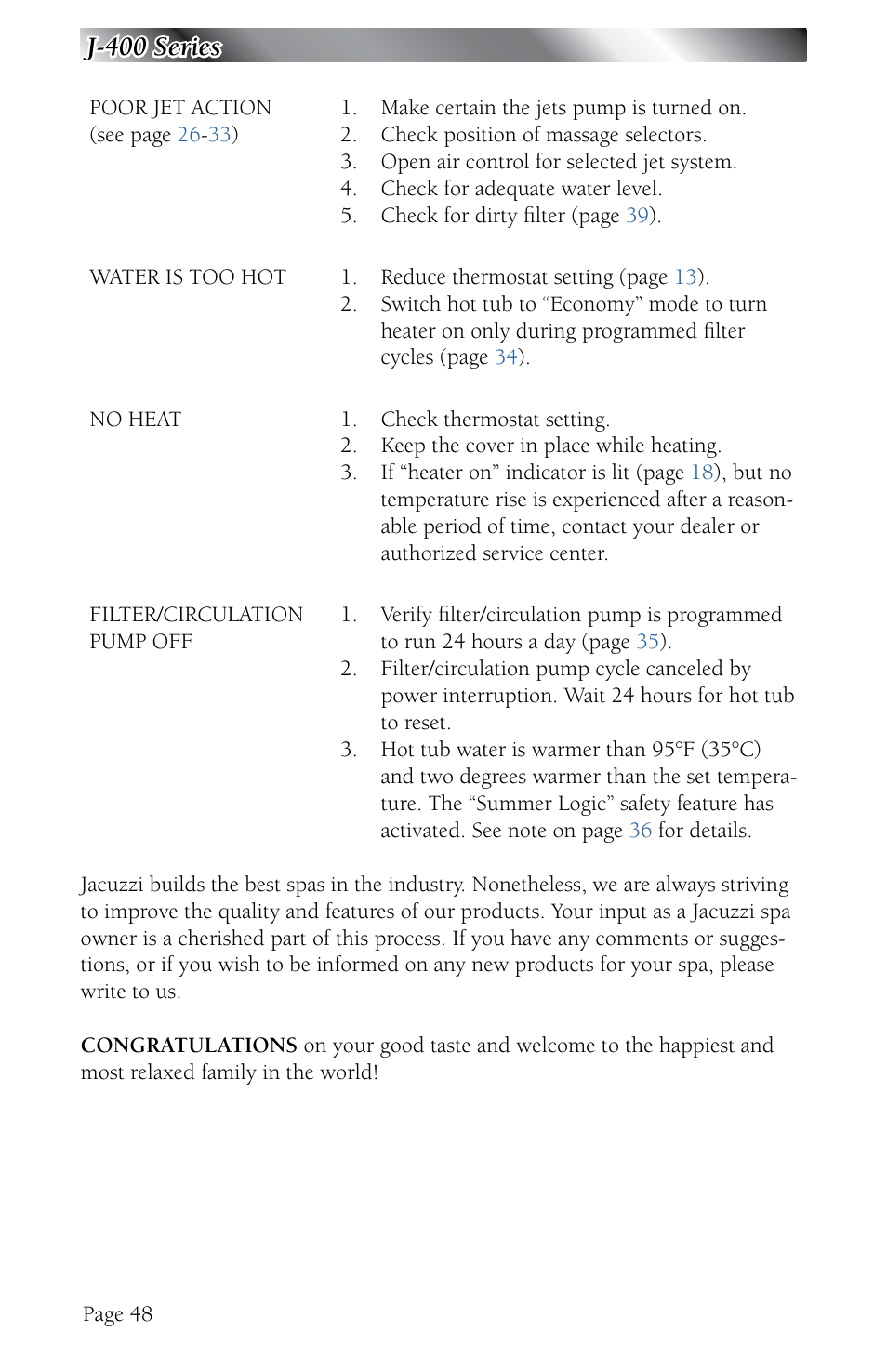 J-400 series | Jacuzzi J - 480 User Manual | Page 52 / 70