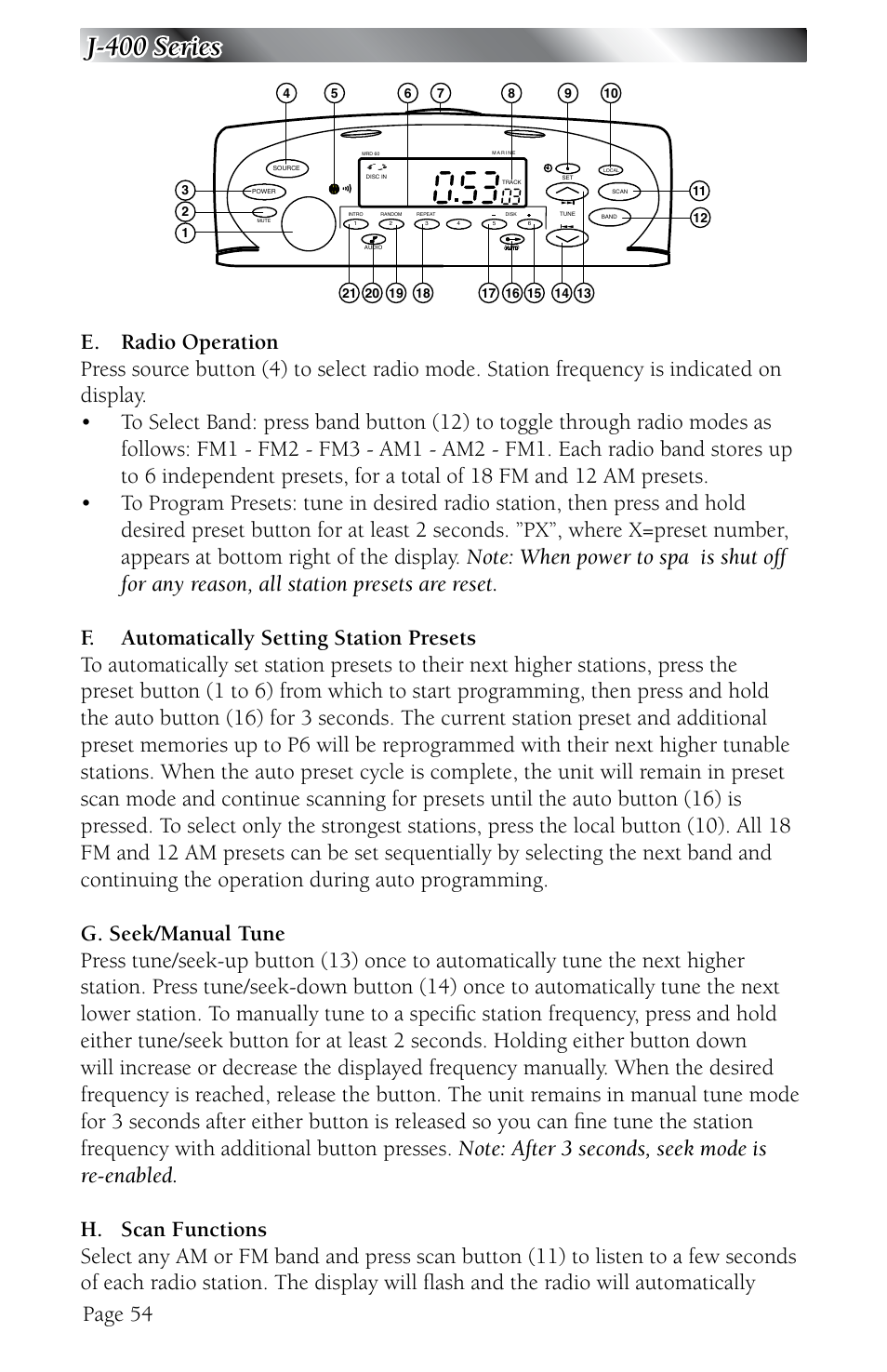 J-400 series, Page 54 | Jacuzzi J - 480 User Manual | Page 58 / 70