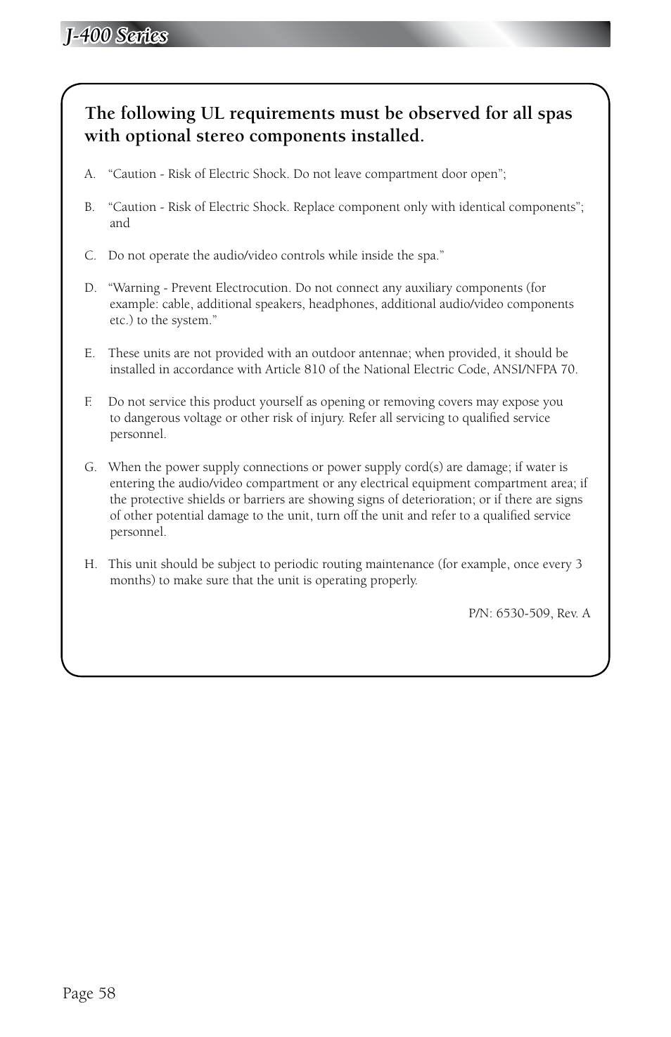 J-400 series, Page 58 | Jacuzzi J - 480 User Manual | Page 62 / 70