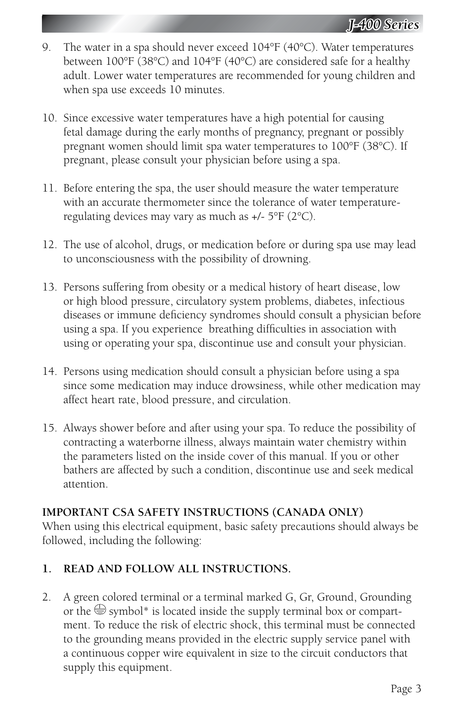 J-400 series | Jacuzzi J - 480 User Manual | Page 7 / 70