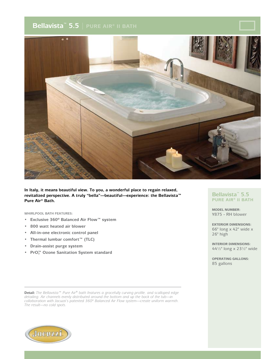 Jacuzzi Bellavista Y875 - RH User Manual | 2 pages