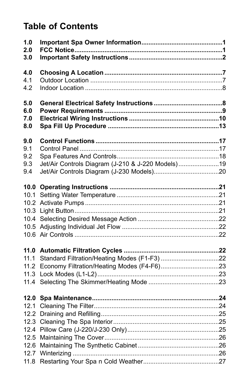 Jacuzzi LED SERIES J-230 User Manual | Page 3 / 43
