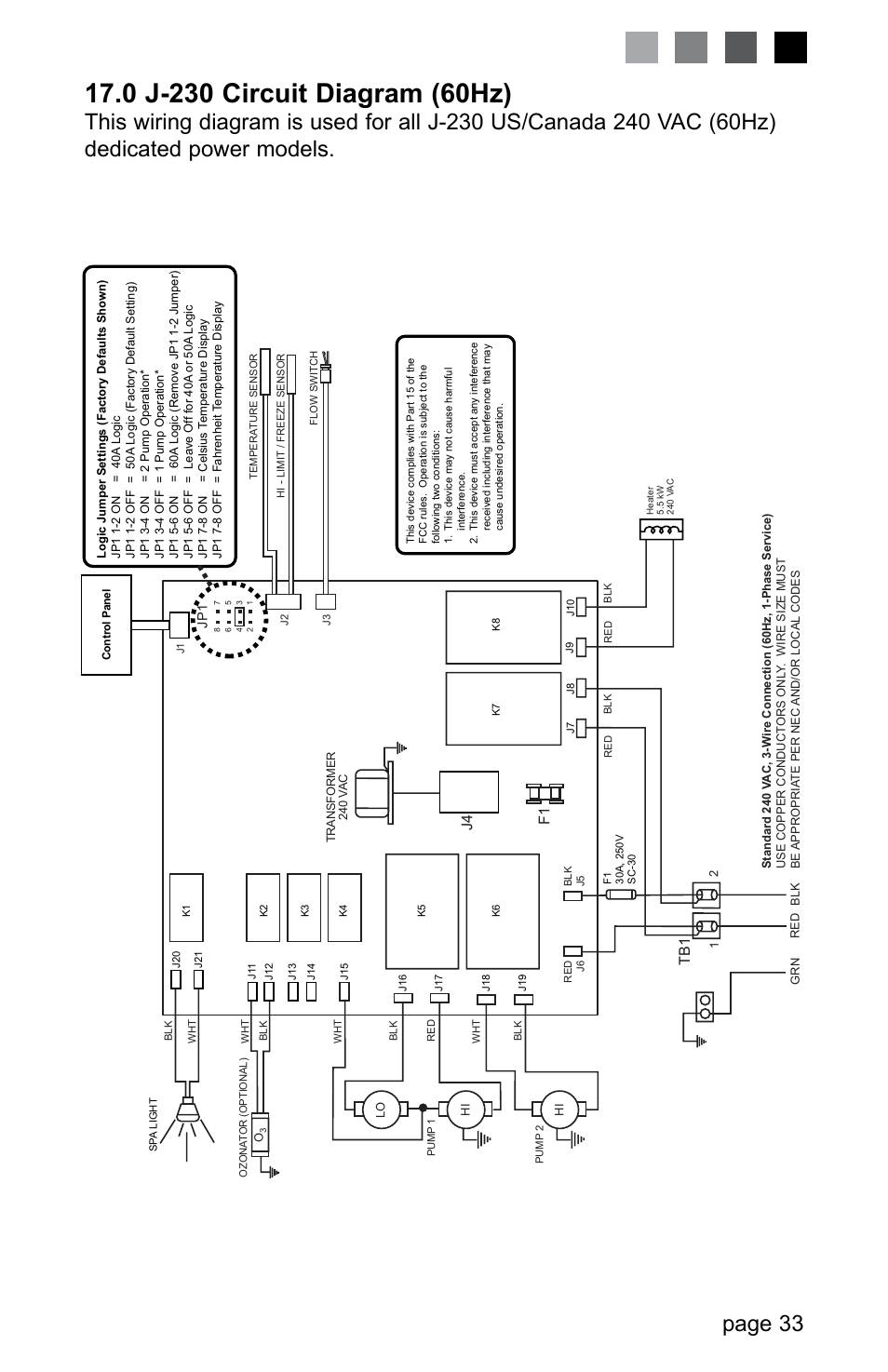 0 j-230 circuit diagram (60hz), Page 33, J4 f1 | Jacuzzi LED SERIES J-230 User Manual | Page 37 / 43