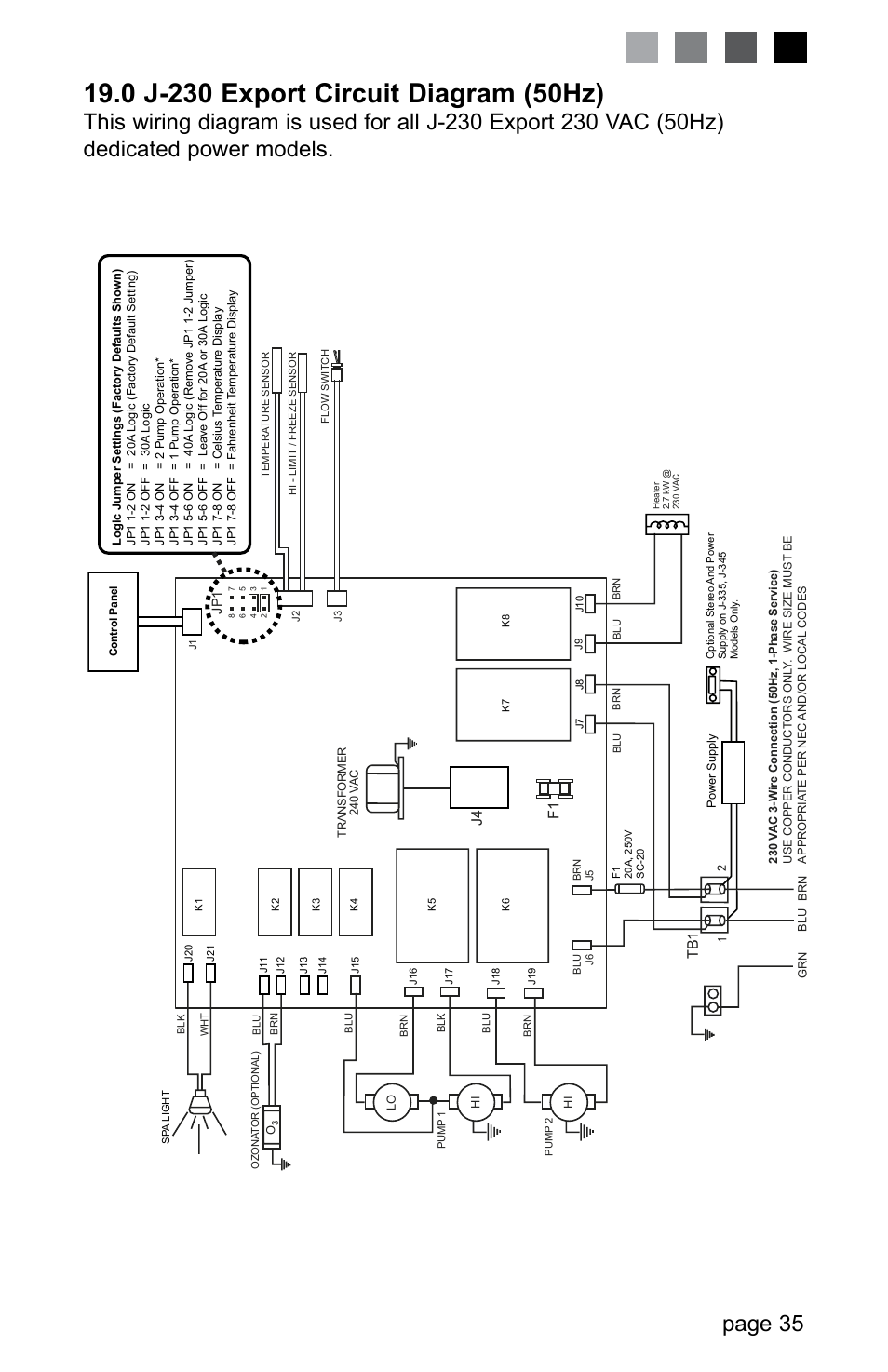 0 j-230 export circuit diagram (50hz), Page 35, J4 f1 | Jacuzzi LED SERIES J-230 User Manual | Page 39 / 43
