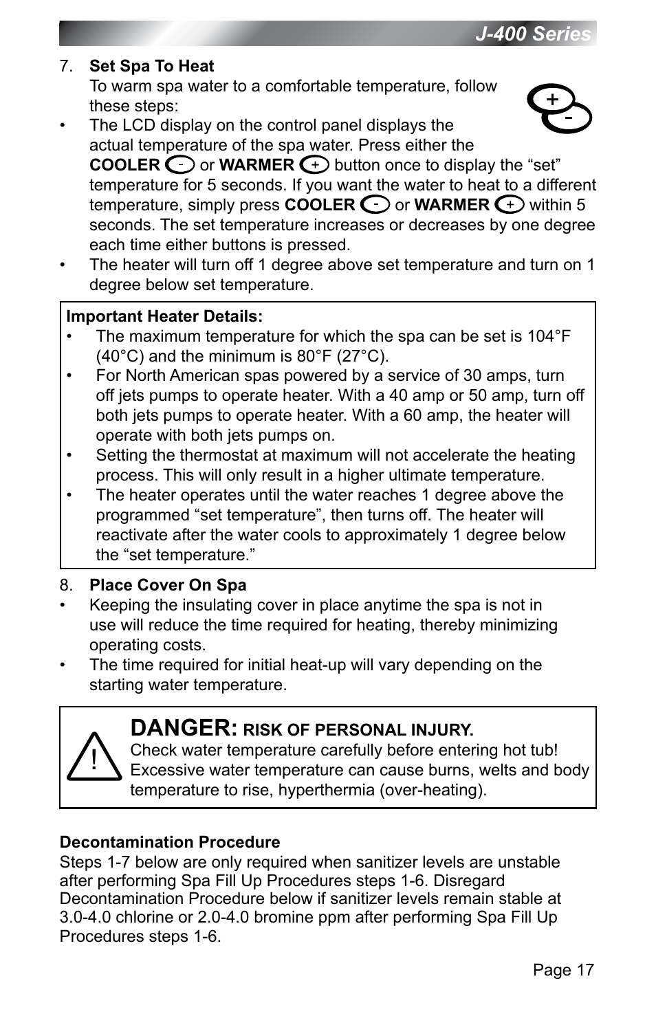 Danger | Jacuzzi J - 400 SERIES J - 460 User Manual | Page 22 / 77