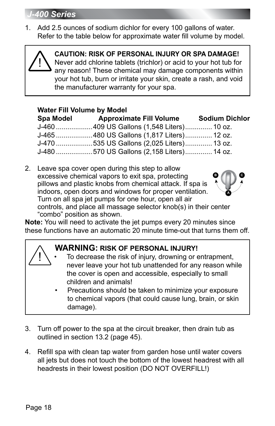 J-400 series, Warning | Jacuzzi J - 400 SERIES J - 460 User Manual | Page 23 / 77