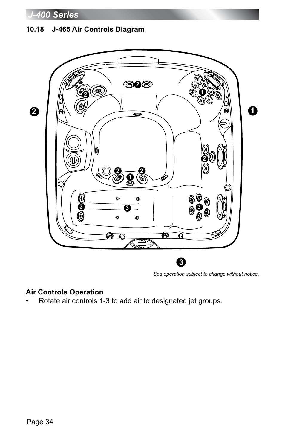 18 j-465 air controls diagram, J-400 series | Jacuzzi J - 400 SERIES J - 460 User Manual | Page 39 / 77