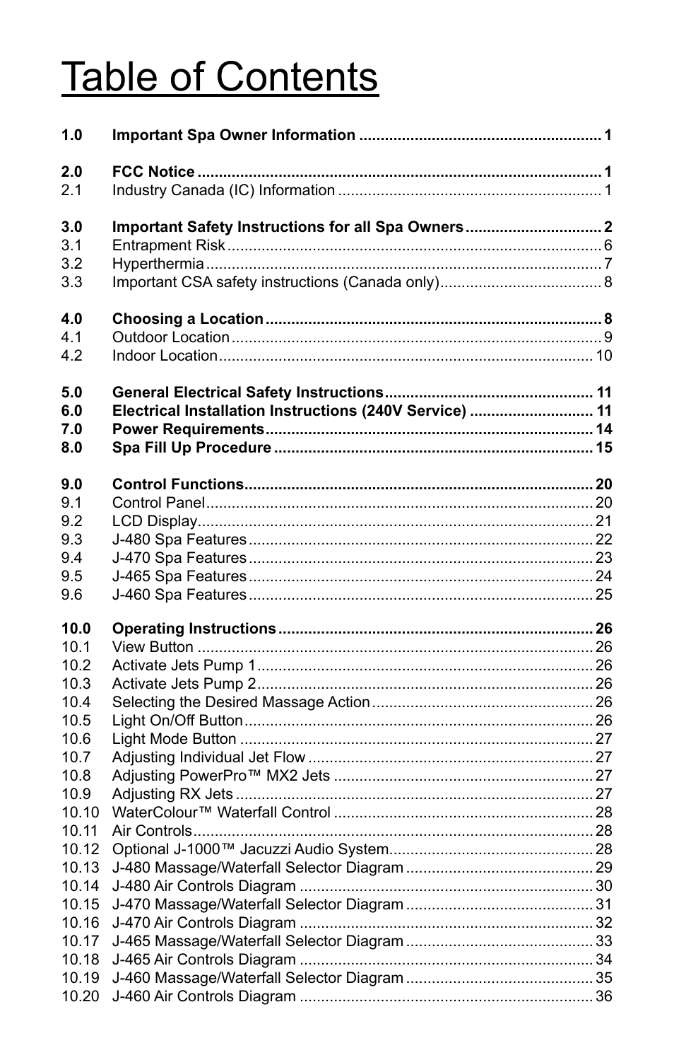 Jacuzzi J - 400 SERIES J - 460 User Manual | Page 4 / 77