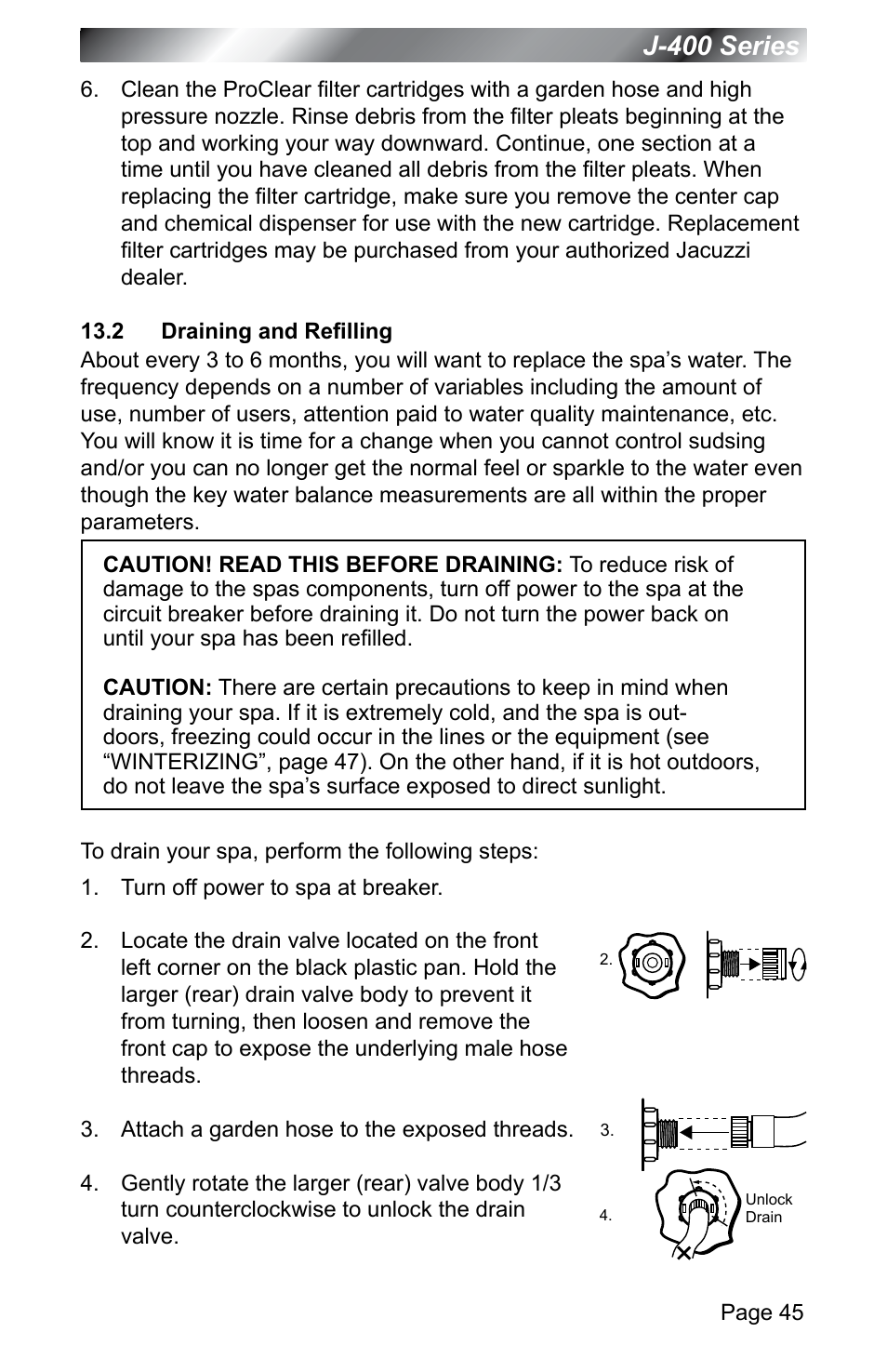 2 draining and refilling, J-400 series | Jacuzzi J - 400 SERIES J - 460 User Manual | Page 50 / 77