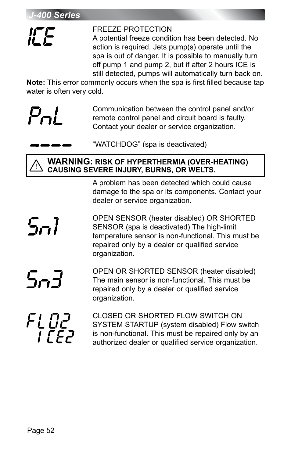 J-400 series, Warning | Jacuzzi J - 400 SERIES J - 460 User Manual | Page 57 / 77