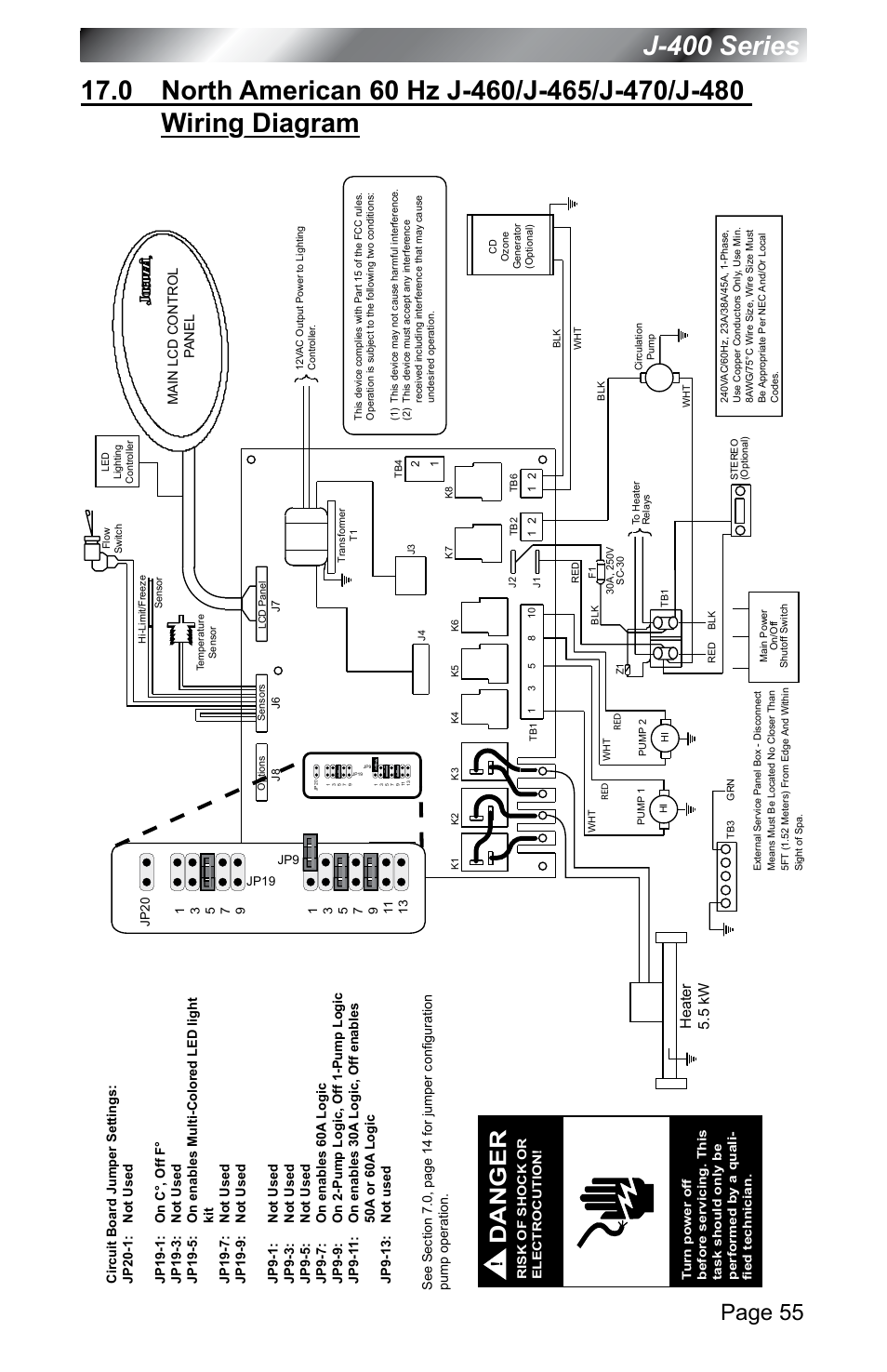 Page 55, Danger, Heater 5.5 kw | Jacuzzi J - 400 SERIES J - 460 User Manual | Page 60 / 77