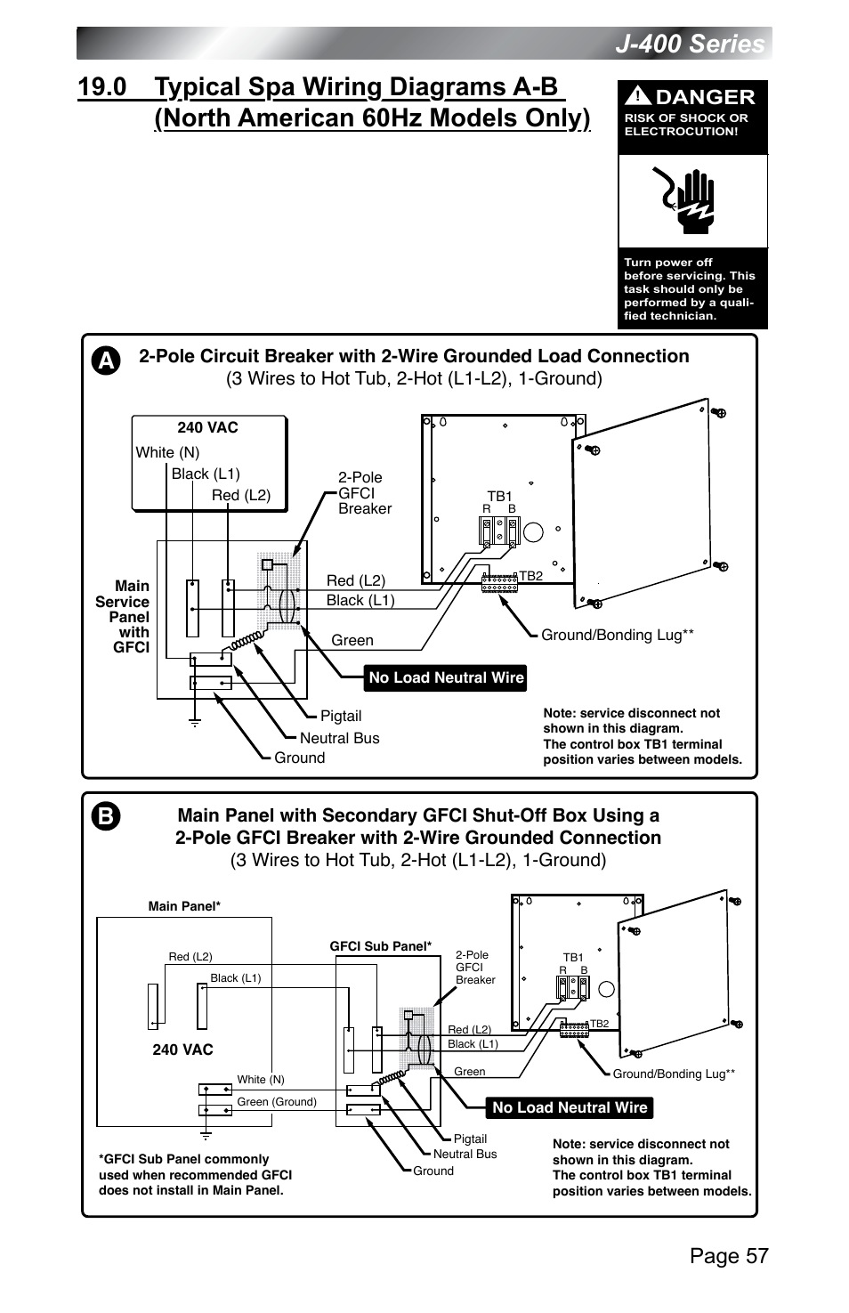 Models only), J-400 series, Page 57 | Danger | Jacuzzi J - 400 SERIES J - 460 User Manual | Page 62 / 77