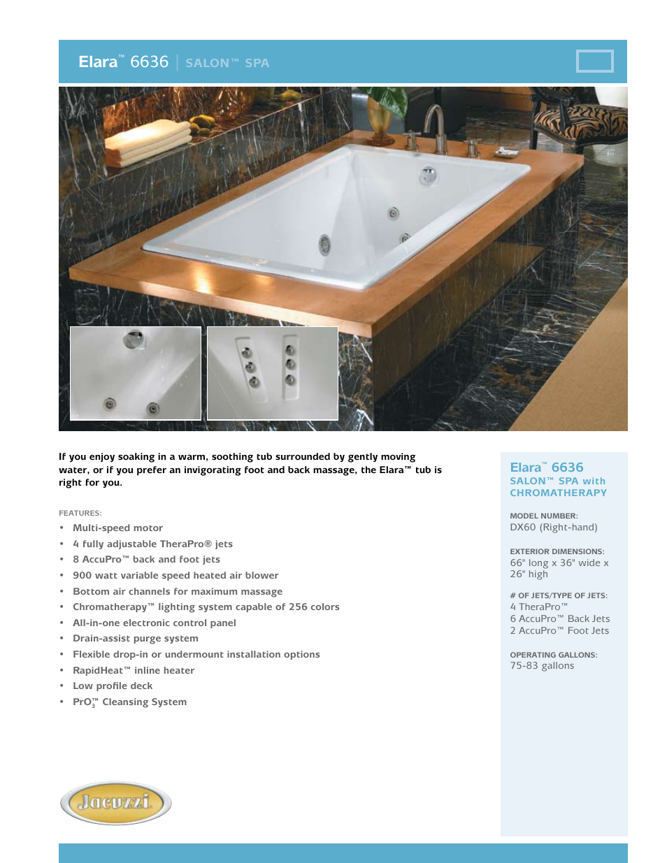 Jacuzzi Elara DX60 User Manual | 2 pages