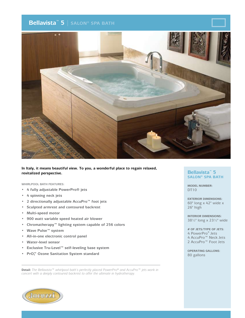 Jacuzzi Bellavista DT10 User Manual | 2 pages