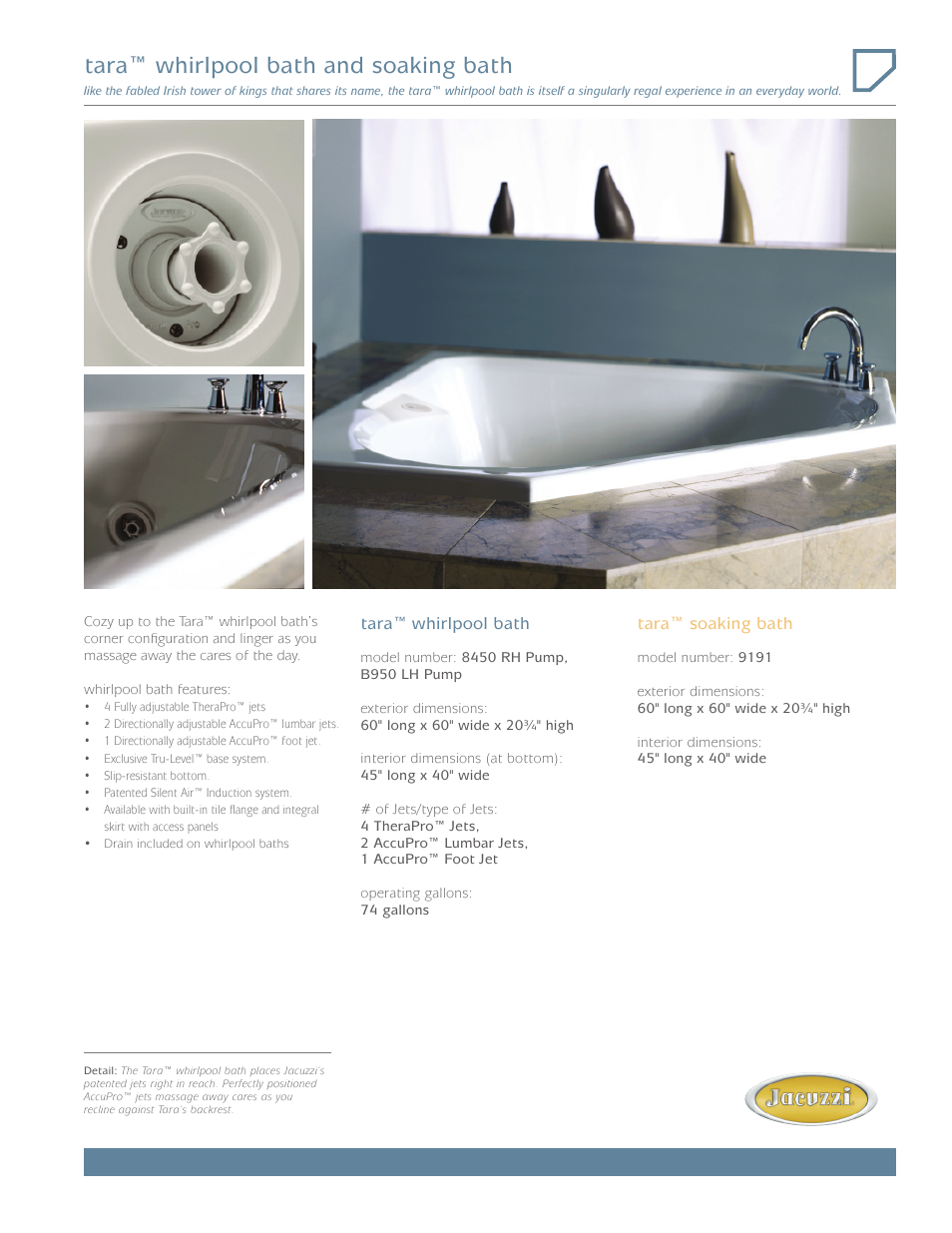 Jacuzzi Tara Whirlpool Bath and Soaking Bath B950 User Manual | 2 pages