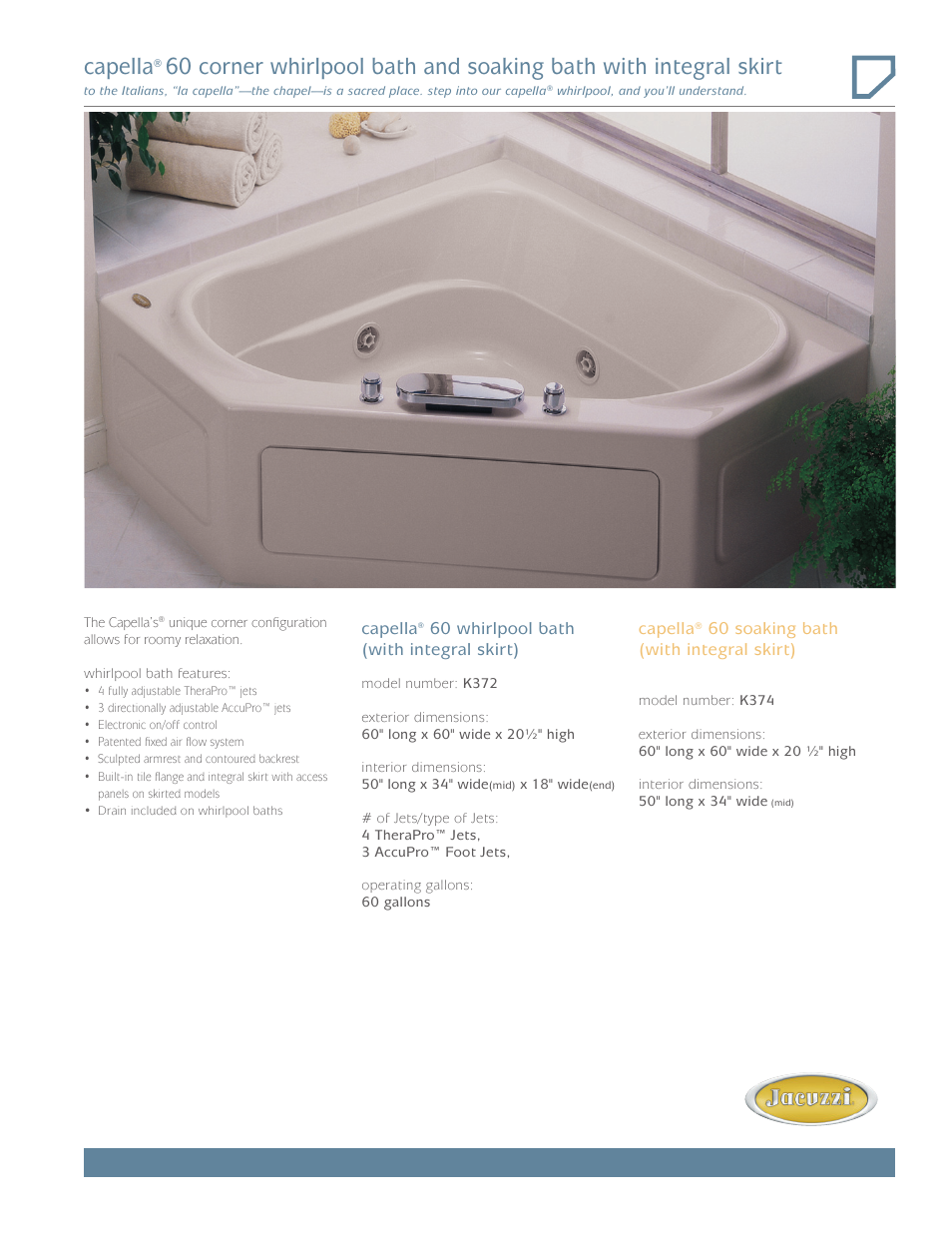 Jacuzzi Capella K372 User Manual | 2 pages