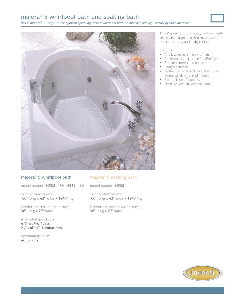 Jacuzzi majora FR62 User Manual | 2 pages