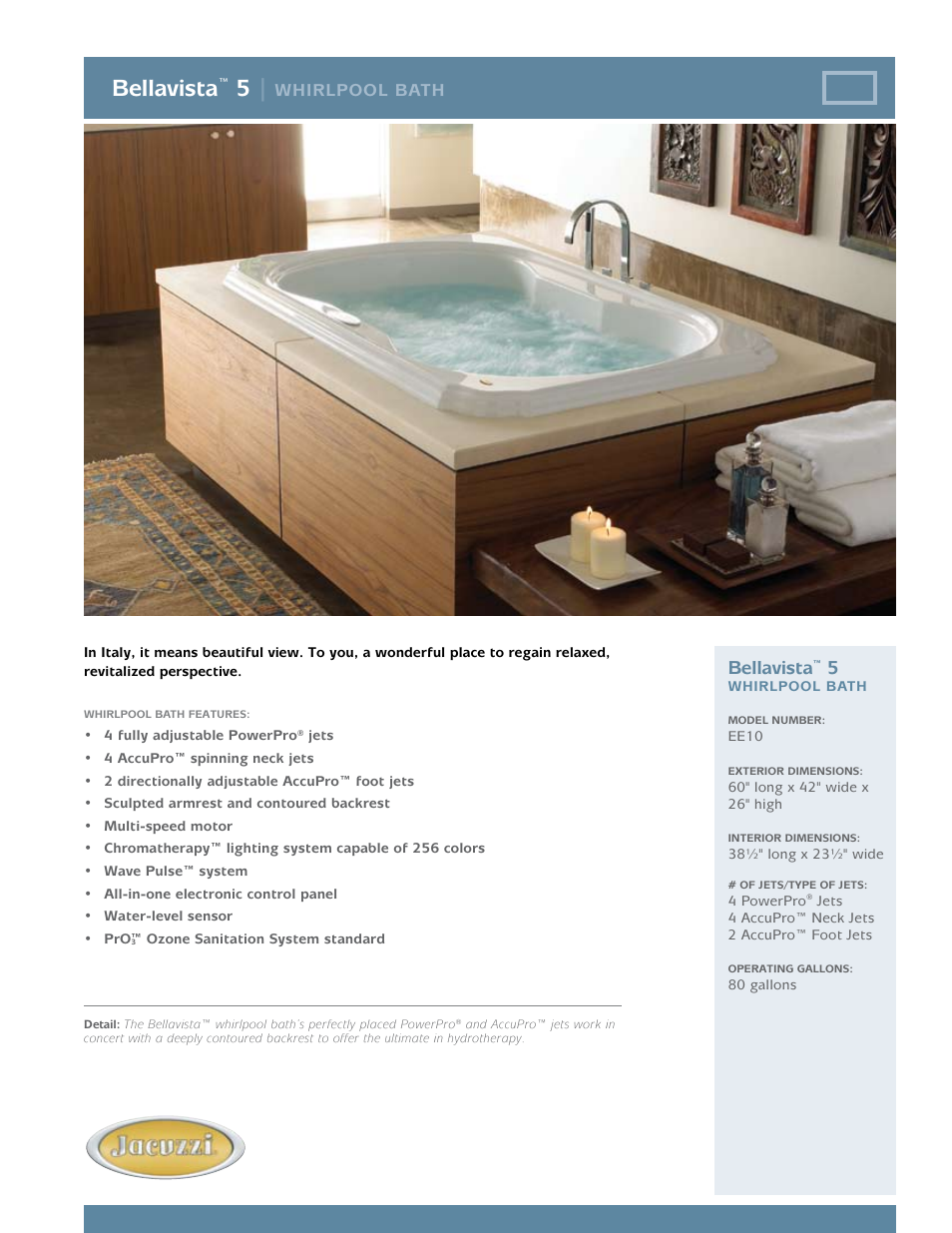 Jacuzzi Bellavista EE10 User Manual | 2 pages