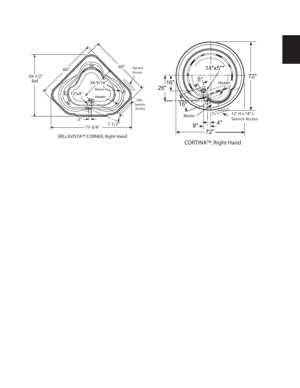 Roughing-in reference | Jacuzzi Luxury/Designer Bath Series K339000X User Manual | Page 13 / 30