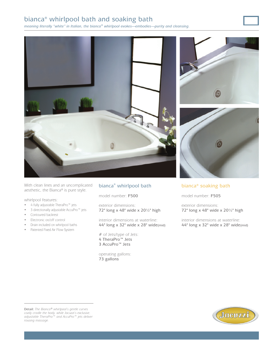 Jacuzzi Bianca F505 User Manual | 2 pages