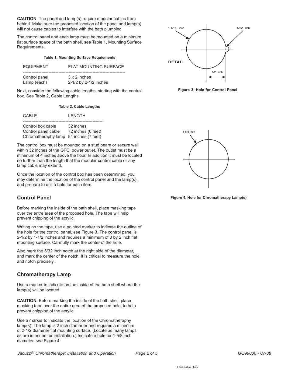 Control panel, Chromatherapy lamp | Jacuzzi GQ99000 User Manual | Page 2 / 5