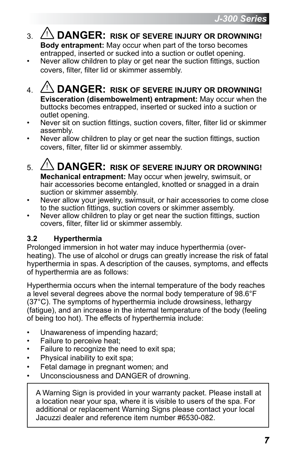 2 hyperthermia, Hyperthermia, Danger | Jacuzzi J - 375 User Manual | Page 11 / 60