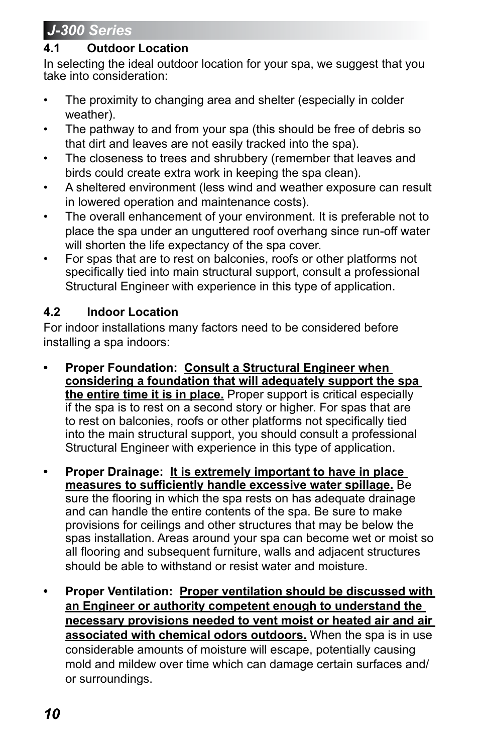 1 outdoor location, 2 indoor location, Outdoor location | Indoor location | Jacuzzi J - 375 User Manual | Page 14 / 60