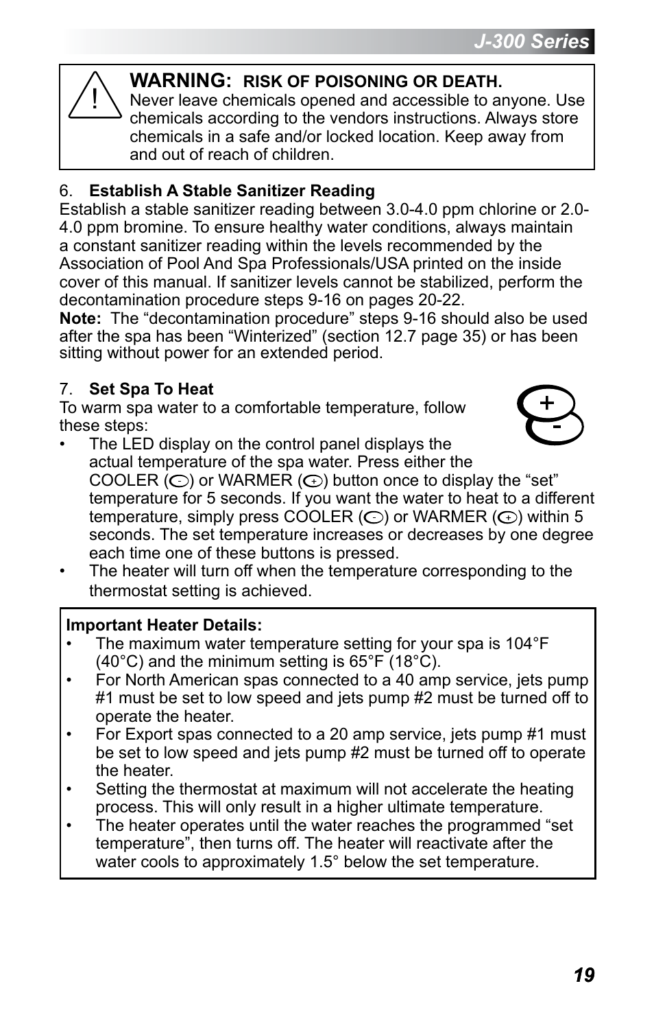 J-300 series warning | Jacuzzi J - 375 User Manual | Page 23 / 60