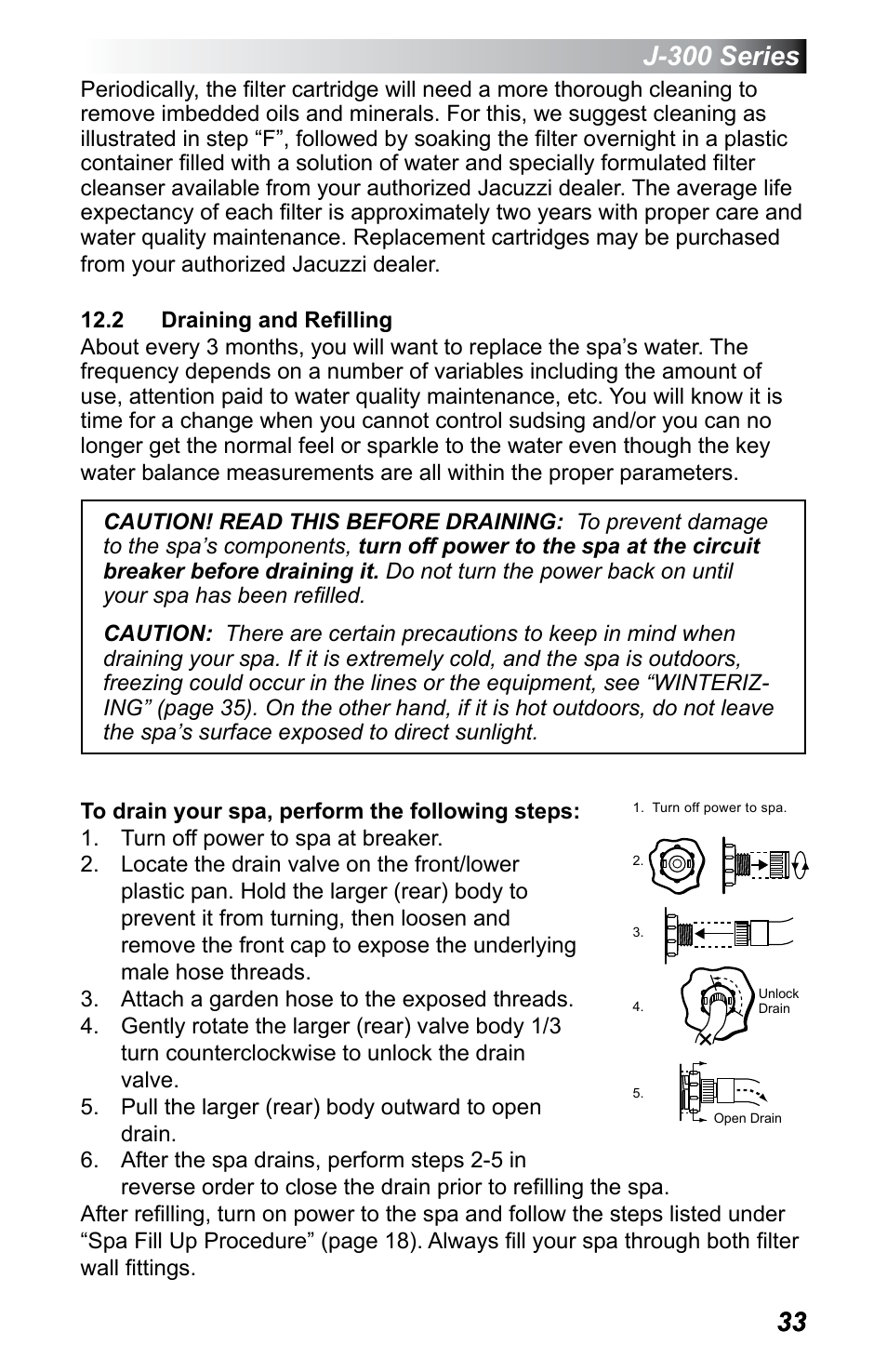 2 draining and refilling, J-300 series | Jacuzzi J - 375 User Manual | Page 37 / 60