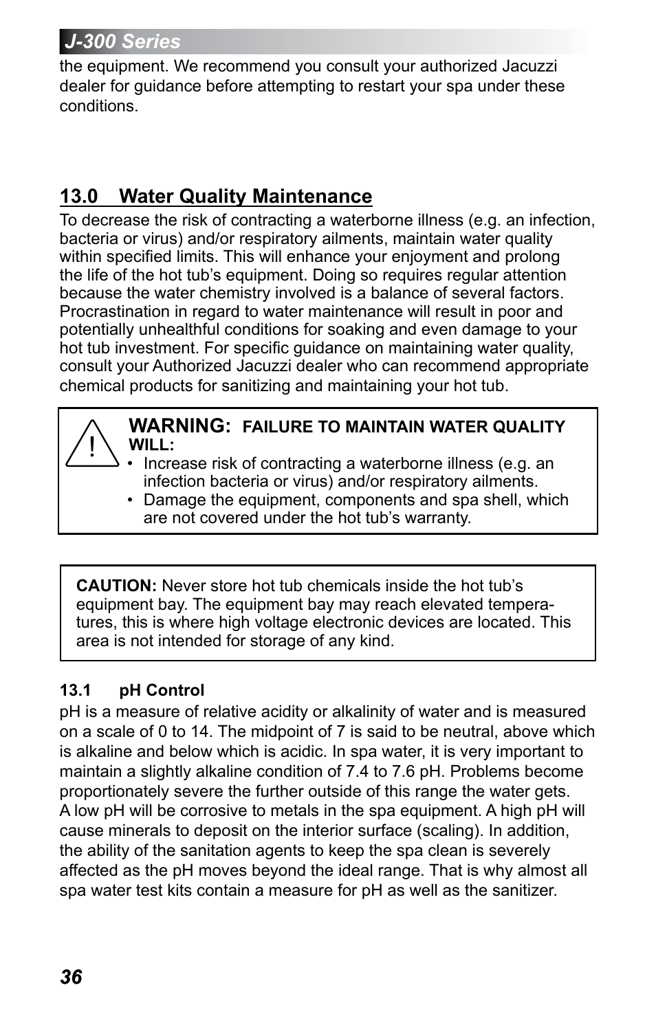 0 water quality maintenance, 1 ph control | Jacuzzi J - 375 User Manual | Page 40 / 60