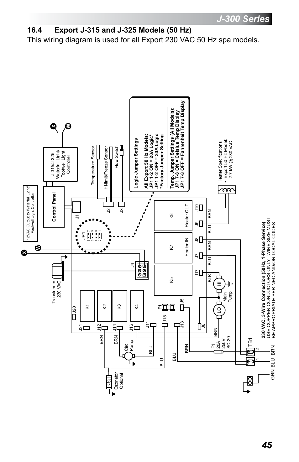 4 export j-315 and j-325 models (50 hz), J-300 series | Jacuzzi J - 375 User Manual | Page 49 / 60