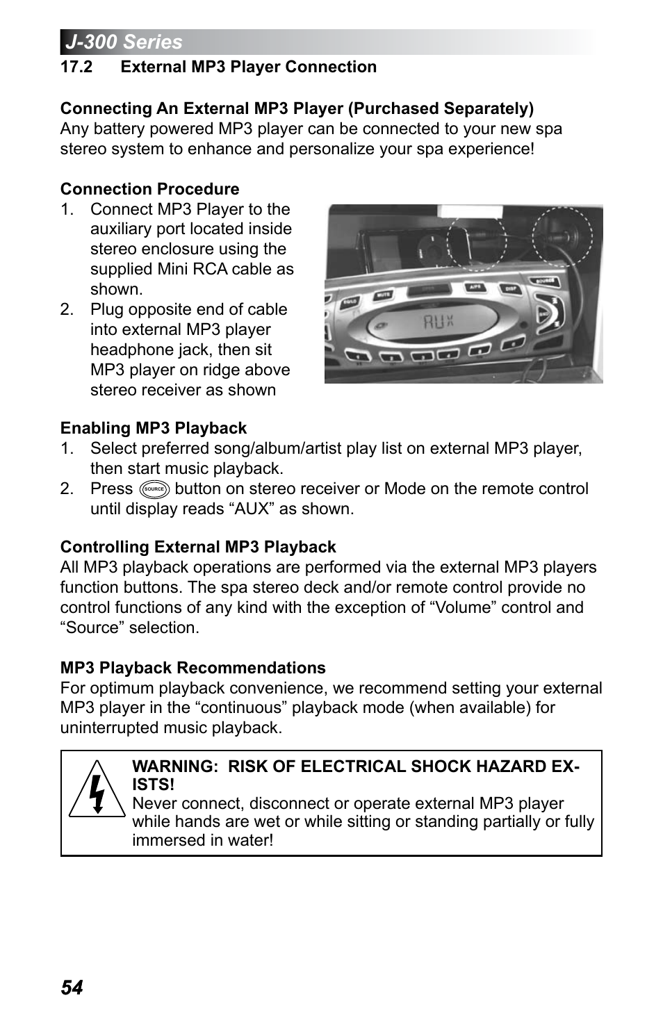 2 external mp3 player connection | Jacuzzi J - 375 User Manual | Page 58 / 60