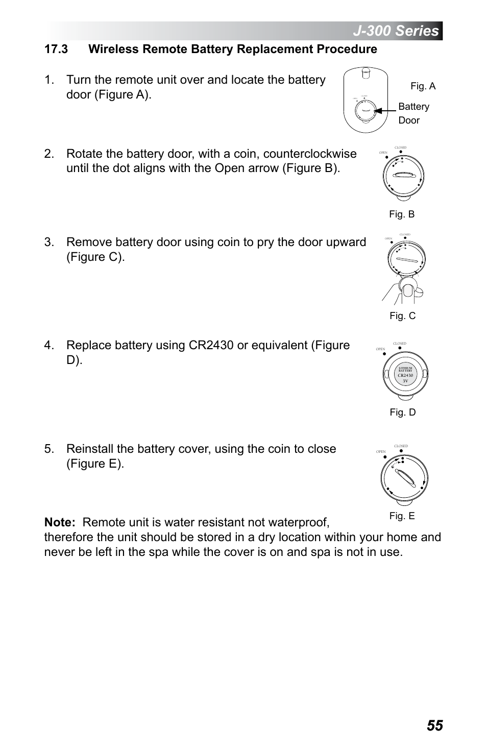 3 wireless remote battery replacement procedure, J-300 series | Jacuzzi J - 375 User Manual | Page 59 / 60