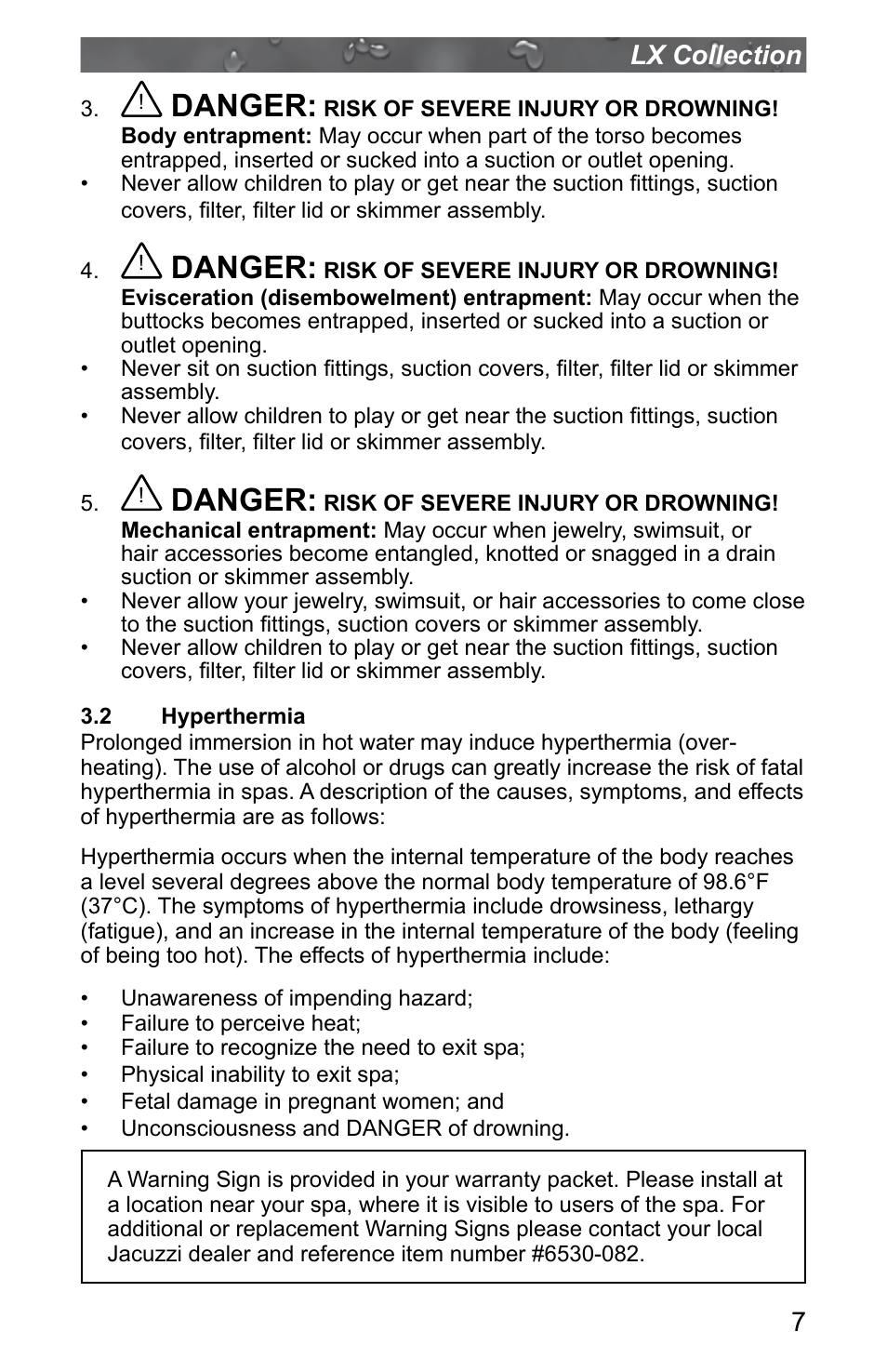 2 hyperthermia, Hyperthermia, Danger | Jacuzzi J - LXL User Manual | Page 11 / 68