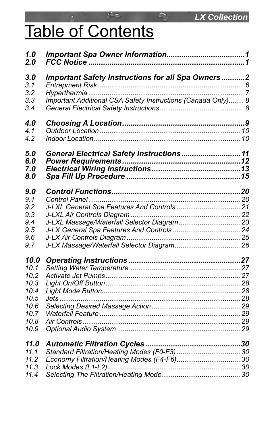 Jacuzzi J - LXL User Manual | Page 3 / 68