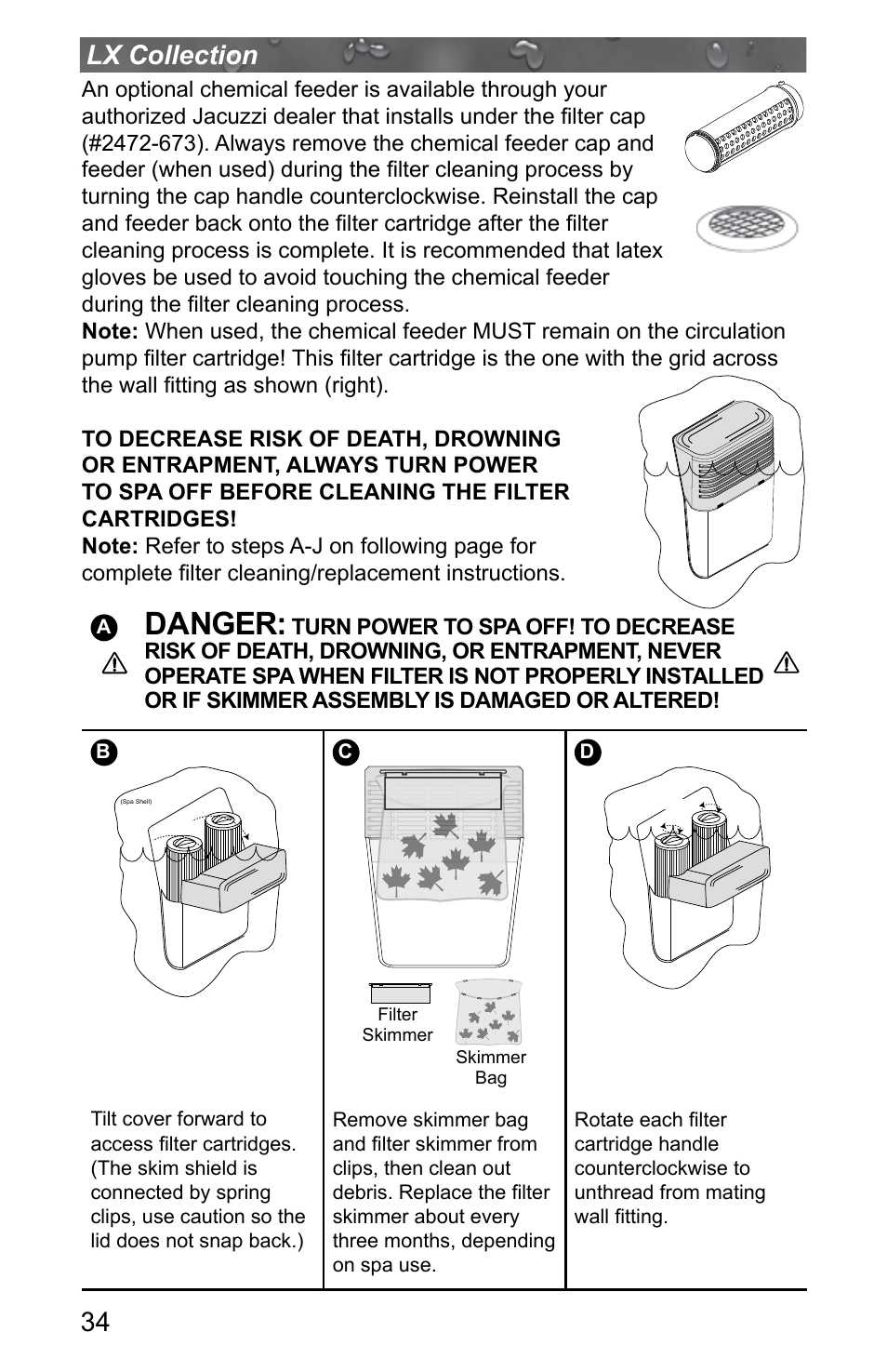 Danger, 34 lx collection | Jacuzzi J - LXL User Manual | Page 38 / 68