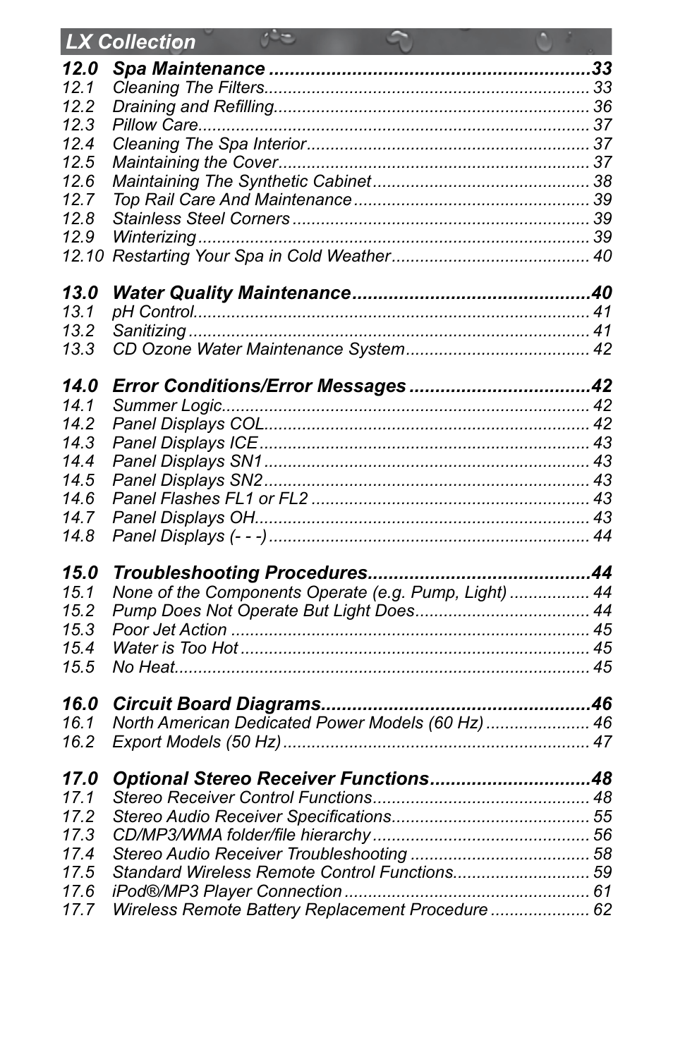 Lx collection | Jacuzzi J - LXL User Manual | Page 4 / 68